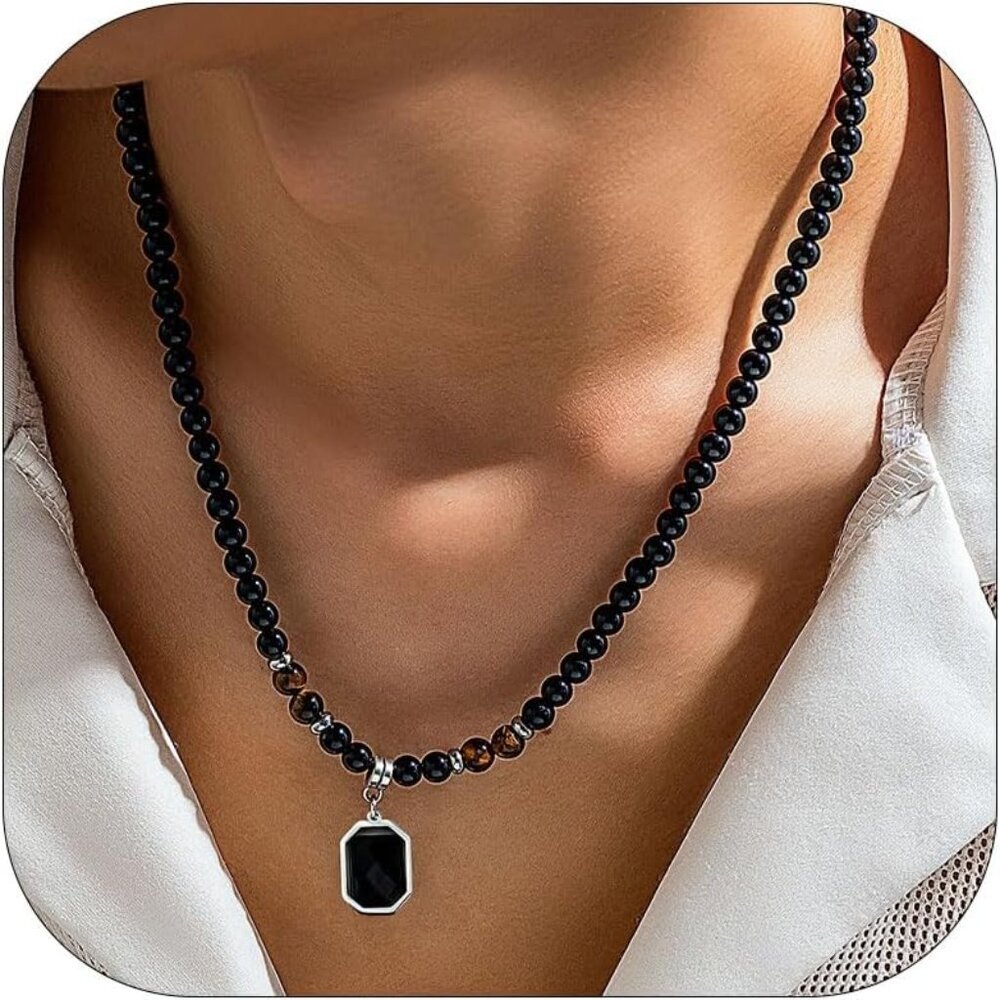 Necklace for Men Chains Puka Shell Black Beaded Necklaces Beach Seashell Necklac